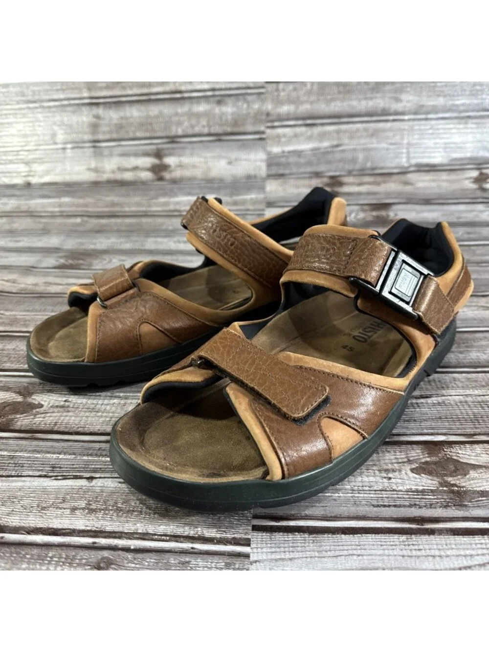 Mephisto Men’s Size 45 EU Size 12 US Leather  Chestnut Shark Sandals